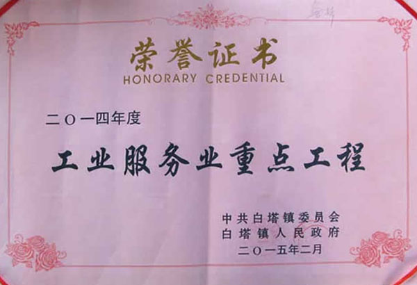 工業(yè)服務(wù)業(yè)重點(diǎn)工程榮譽(yù)證書